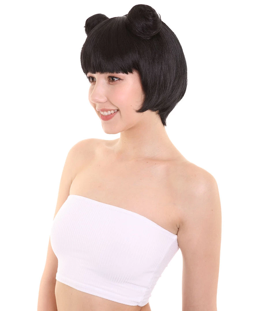 HPO Womens Singer Two Buns Wig | Black Celebrity Wigs | Premium Breathable Capless Cap 2 HPO Womens Singer Two Buns Wig | Black Celebrity Wigs | Premium Breathable Capless Cap