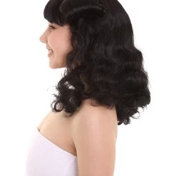 HPO Womens Drag Pin Up Wig | Black Celebrity Wigs | Premium Breathable Capless Cap Women's 10 HPO Womens Drag Pin Up Wig | Black Celebrity Wigs | Premium Breathable Capless Cap Women's
