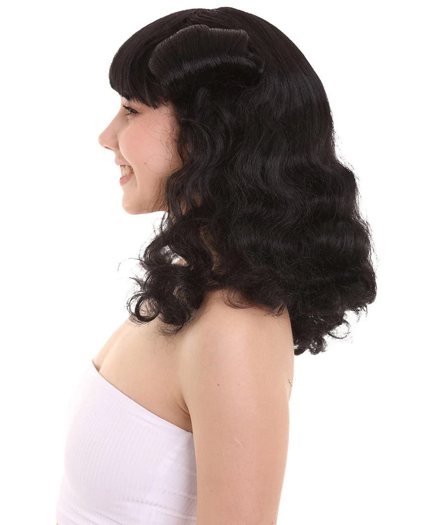 HPO Womens Drag Pin Up Wig | Black Celebrity Wigs | Premium Breathable Capless Cap Women's 3 HPO Womens Drag Pin Up Wig | Black Celebrity Wigs | Premium Breathable Capless Cap Women's