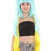 HPO Women's Womens Gaming Cosplay Wig | Blue & Yellow Video Game Wigs | Premium Breathable Capless Cap