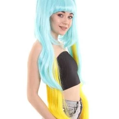 HPO Women's Womens Gaming Cosplay Wig | Blue & Yellow Video Game Wigs | Premium Breathable Capless Cap 10 HPO Women's Womens Gaming Cosplay Wig | Blue & Yellow Video Game Wigs | Premium Breathable Capless Cap