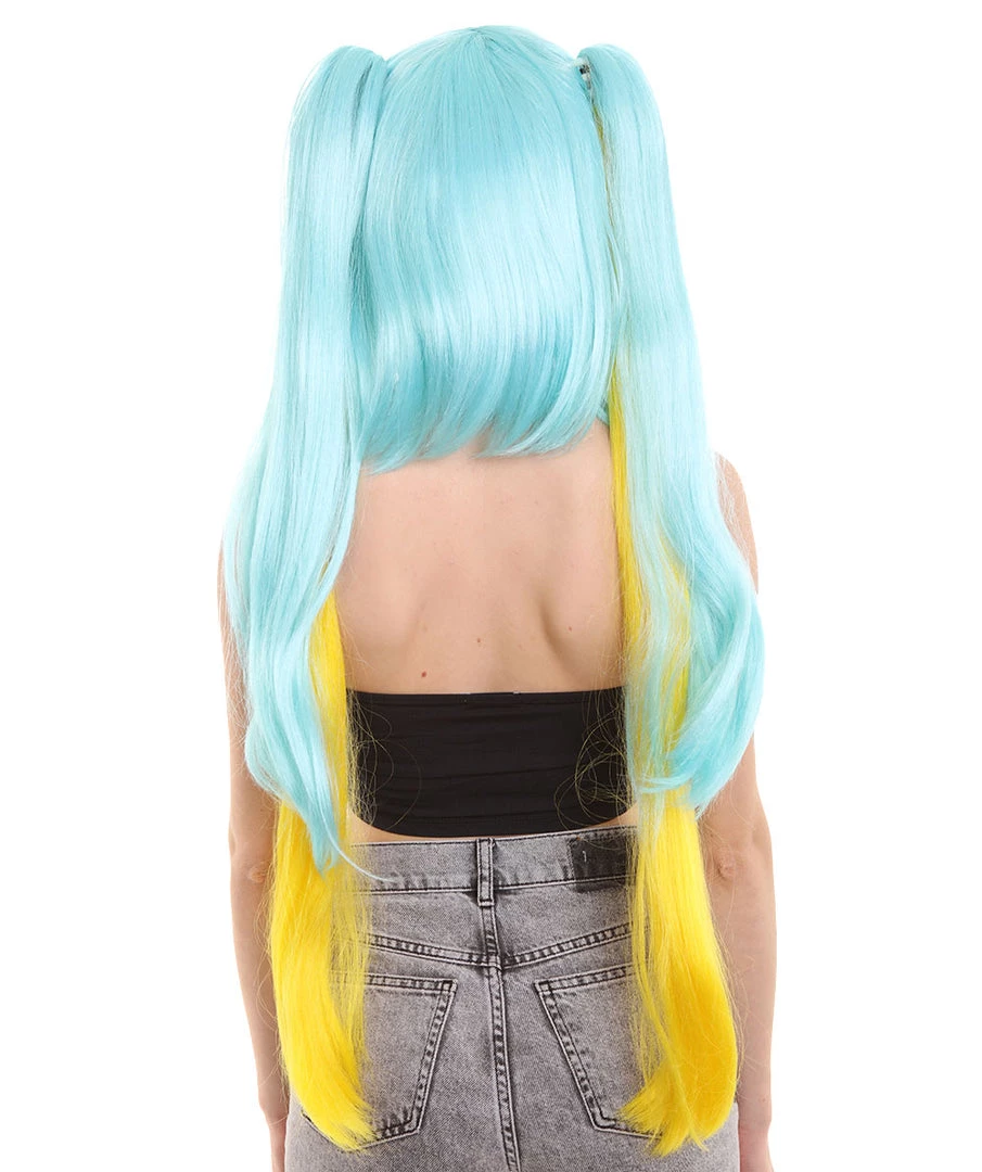 HPO Women's Womens Gaming Cosplay Wig | Blue & Yellow Video Game Wigs | Premium Breathable Capless Cap 3 HPO Women's Womens Gaming Cosplay Wig | Blue & Yellow Video Game Wigs | Premium Breathable Capless Cap