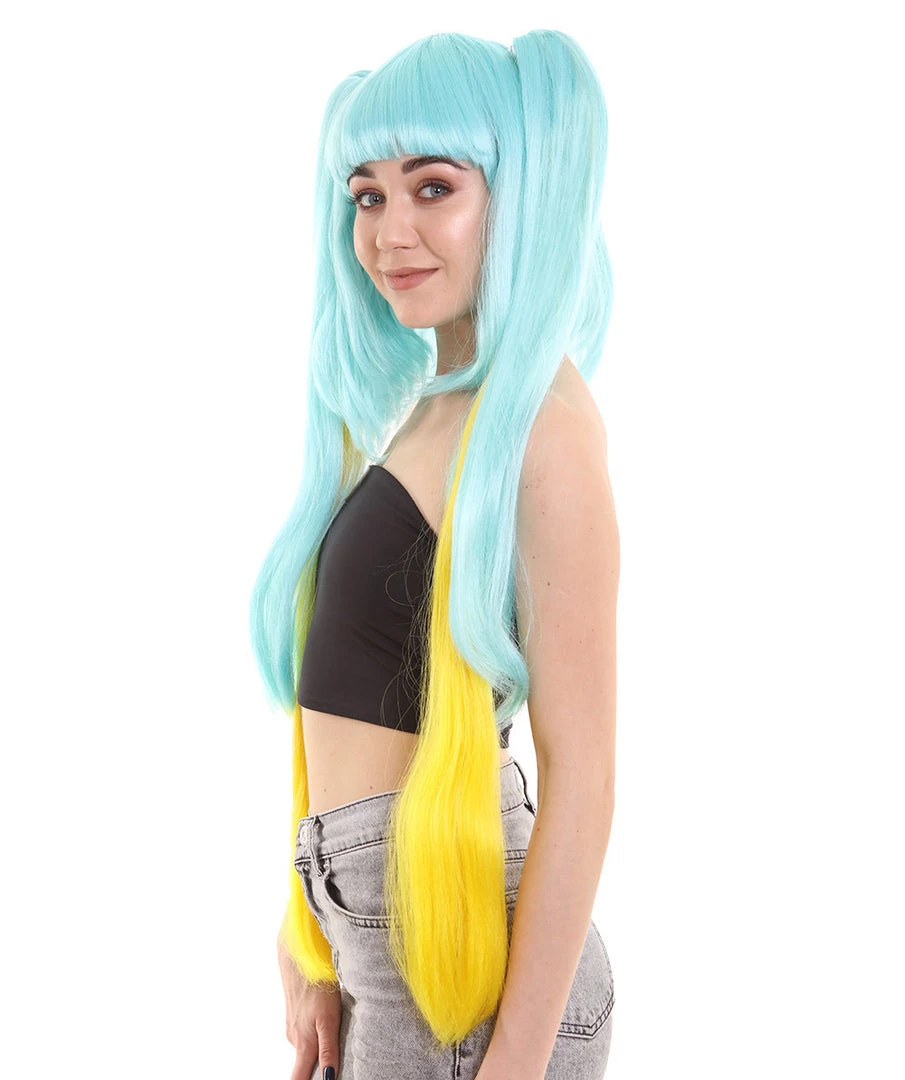 HPO Women's Womens Gaming Cosplay Wig | Blue & Yellow Video Game Wigs | Premium Breathable Capless Cap 2 HPO Women's Womens Gaming Cosplay Wig | Blue & Yellow Video Game Wigs | Premium Breathable Capless Cap