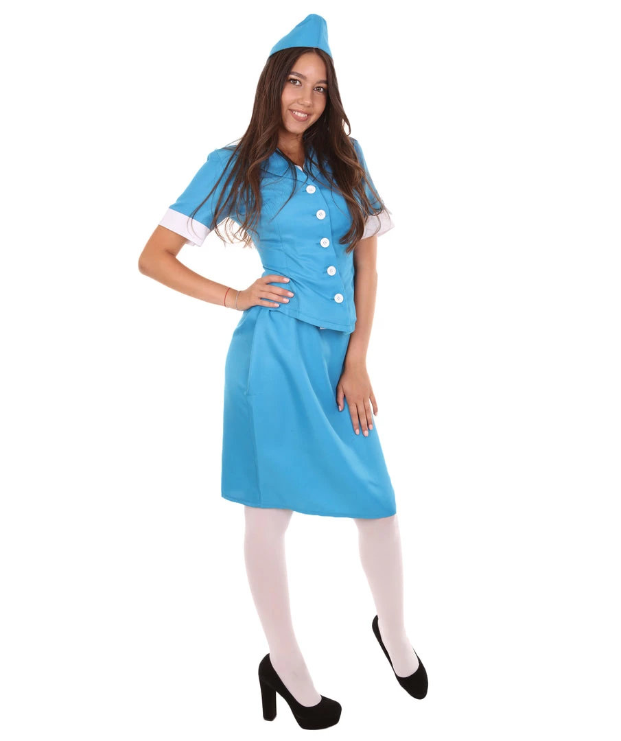 HPO Adult Women's Flight Crew Costume | Blue Cosplay Costume 7 HPO Adult Women's Flight Crew Costume | Blue Cosplay Costume