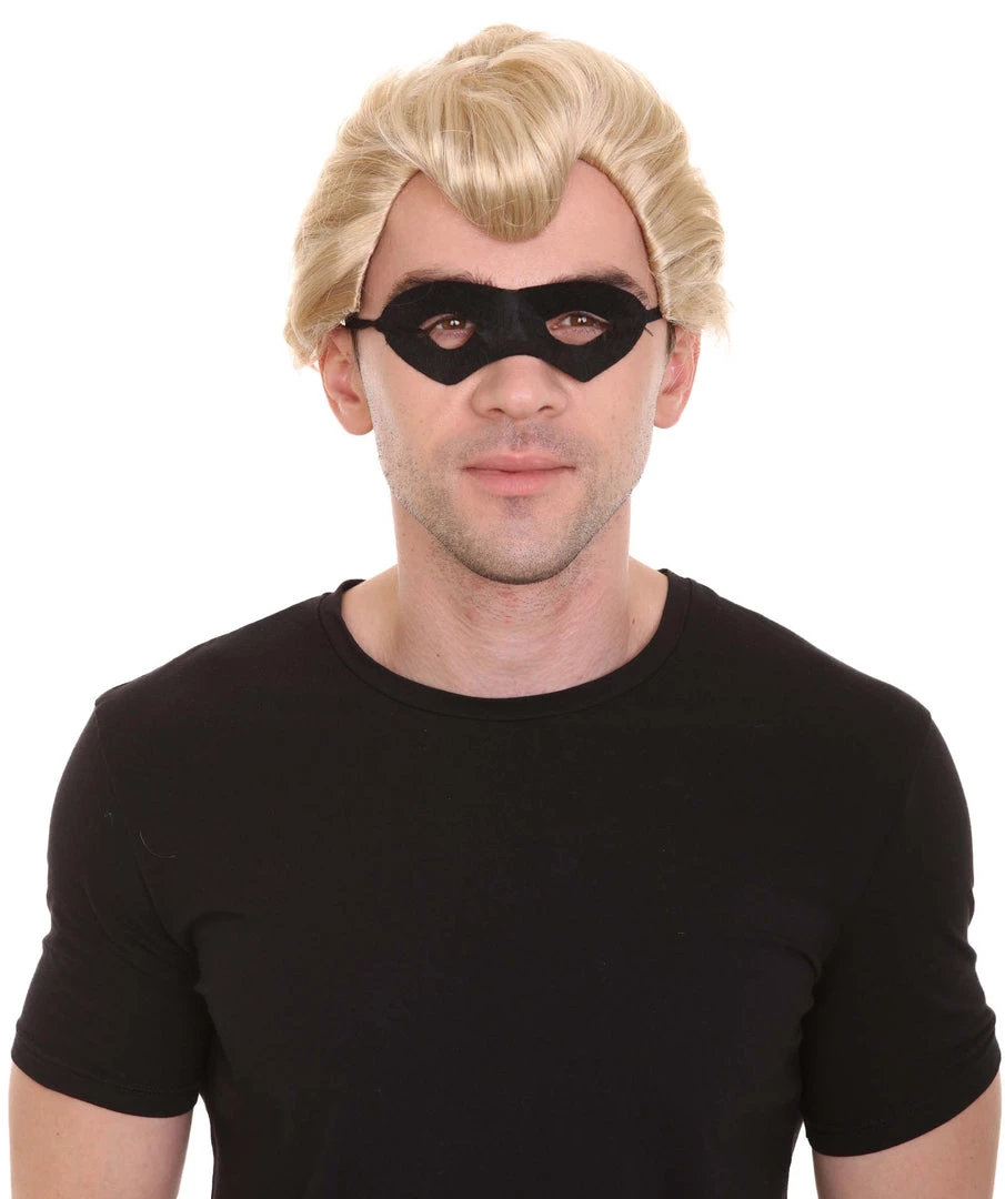 HPO Superhero Family Mens Wig With Mask Set | Blonde Cosplay Halloween Wigs Men's 1 HPO Superhero Family Mens Wig With Mask Set | Blonde Cosplay Halloween Wigs Men's