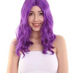 HPO Womens Fantasy Medium Wavy Wig | Purple TV/Movie Wigs | Premium Breathable Capless Cap