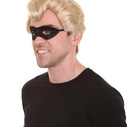 HPO Superhero Family Mens Wig With Mask Set | Blonde Cosplay Halloween Wigs Men's 12 HPO Superhero Family Mens Wig With Mask Set | Blonde Cosplay Halloween Wigs Men's