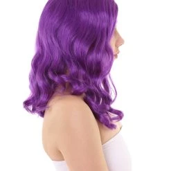 HPO Womens Fantasy Medium Wavy Wig | Purple TV/Movie Wigs | Premium Breathable Capless Cap