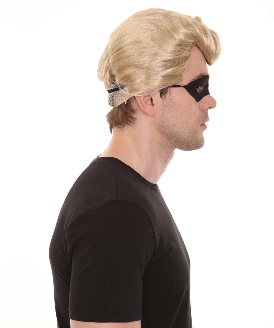 HPO Superhero Family Mens Wig With Mask Set | Blonde Cosplay Halloween Wigs Men's 6 HPO Superhero Family Mens Wig With Mask Set | Blonde Cosplay Halloween Wigs Men's