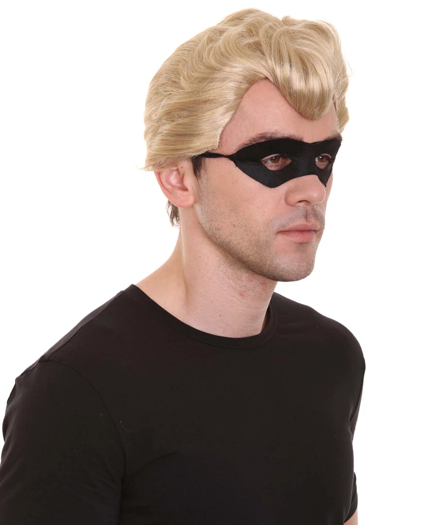 HPO Superhero Family Mens Wig With Mask Set | Blonde Cosplay Halloween Wigs Men's 7 HPO Superhero Family Mens Wig With Mask Set | Blonde Cosplay Halloween Wigs Men's