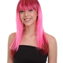 HPO Women's Ninja Womens Wig | Neon Coral Pink Movie Wig | Premium Breathable Capless Cap
