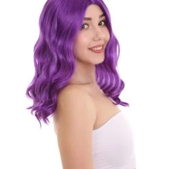 HPO Womens Fantasy Medium Wavy Wig | Purple TV/Movie Wigs | Premium Breathable Capless Cap