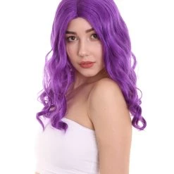 HPO Womens Fantasy Medium Wavy Wig | Purple TV/Movie Wigs | Premium Breathable Capless Cap