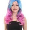 HPO Womens Long Wavy Two-tone Wig | Blue & Purple Colorful Wigs | Premium Breathable Capless Cap Women's