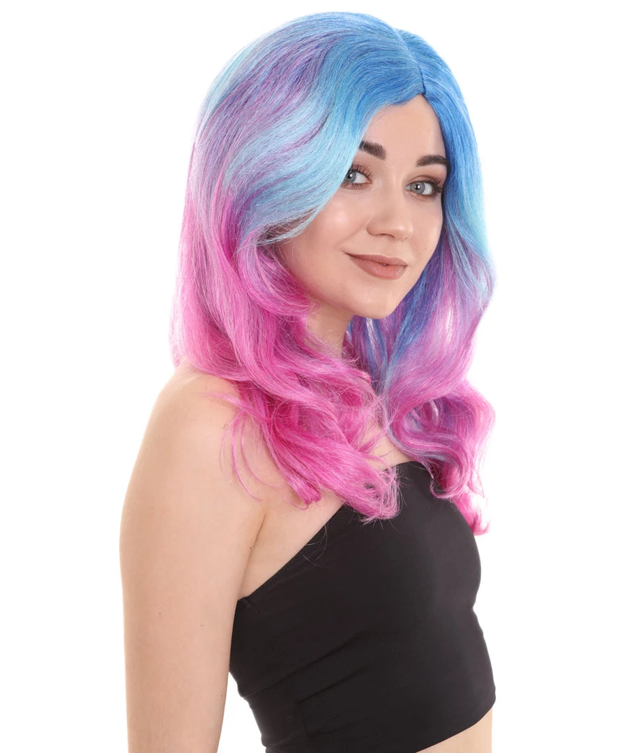 HPO Womens Long Wavy Two-tone Wig | Blue & Purple Colorful Wigs | Premium Breathable Capless Cap Women's 6 HPO Womens Long Wavy Two-tone Wig | Blue & Purple Colorful Wigs | Premium Breathable Capless Cap Women's