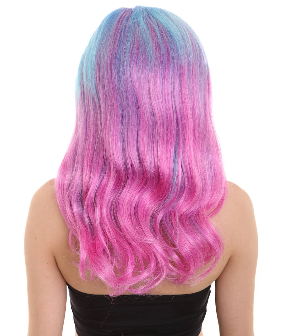 HPO Womens Long Wavy Two-tone Wig | Blue & Purple Colorful Wigs | Premium Breathable Capless Cap Women's 4 HPO Womens Long Wavy Two-tone Wig | Blue & Purple Colorful Wigs | Premium Breathable Capless Cap Women's
