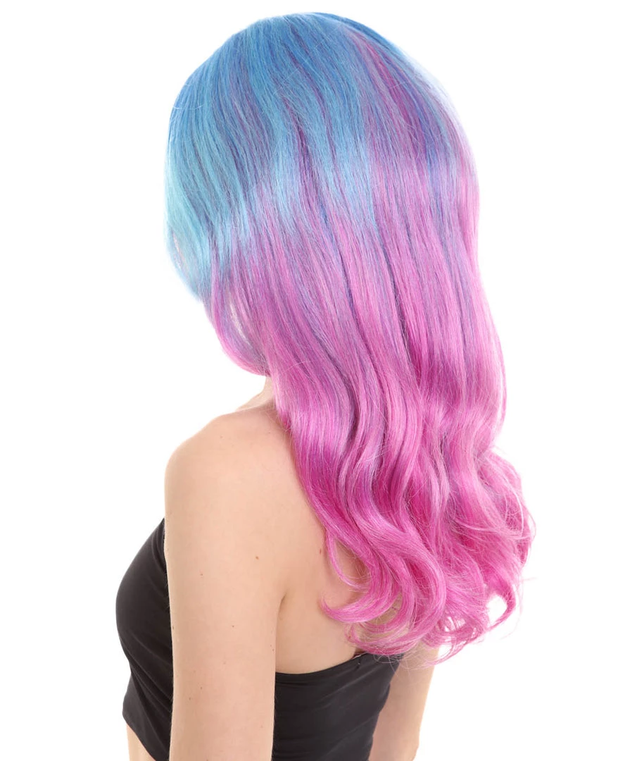 HPO Womens Long Wavy Two-tone Wig | Blue & Purple Colorful Wigs | Premium Breathable Capless Cap Women's 3 HPO Womens Long Wavy Two-tone Wig | Blue & Purple Colorful Wigs | Premium Breathable Capless Cap Women's