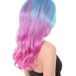 HPO Womens Long Wavy Two-tone Wig | Blue & Purple Colorful Wigs | Premium Breathable Capless Cap Women's 13 HPO Womens Long Wavy Two-tone Wig | Blue & Purple Colorful Wigs | Premium Breathable Capless Cap Women's