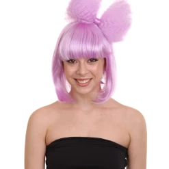 HPO Singer Women's Wig | Neon Purple Pop Srar Wig With Bow | Premium Breathable Capless Cap