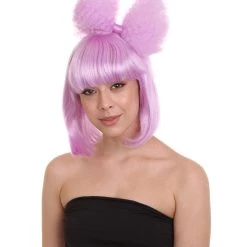 HPO Singer Women's Wig | Neon Purple Pop Srar Wig With Bow | Premium Breathable Capless Cap