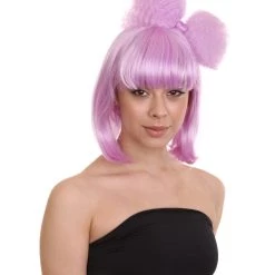 HPO Singer Women's Wig | Neon Purple Pop Srar Wig With Bow | Premium Breathable Capless Cap