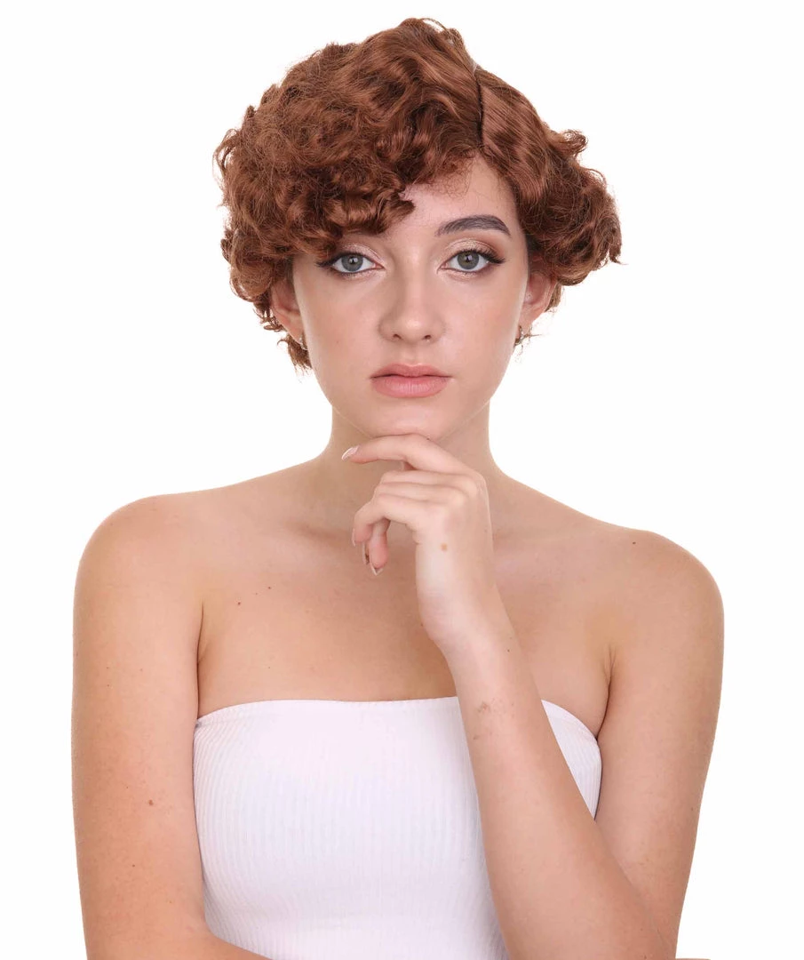HPO Womens 20s Flirty Flapper Short And Wavy Wig | Brown Vintage Wigs | Premium Breathable Capless Cap Women's 1 HPO Womens 20s Flirty Flapper Short And Wavy Wig | Brown Vintage Wigs | Premium Breathable Capless Cap Women's