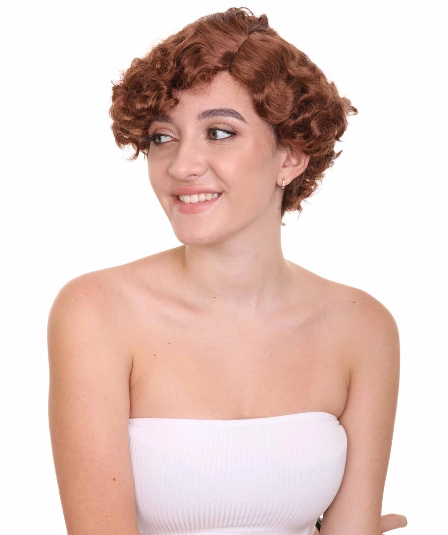 HPO Womens 20s Flirty Flapper Short And Wavy Wig | Brown Vintage Wigs | Premium Breathable Capless Cap Women's 2 HPO Womens 20s Flirty Flapper Short And Wavy Wig | Brown Vintage Wigs | Premium Breathable Capless Cap Women's