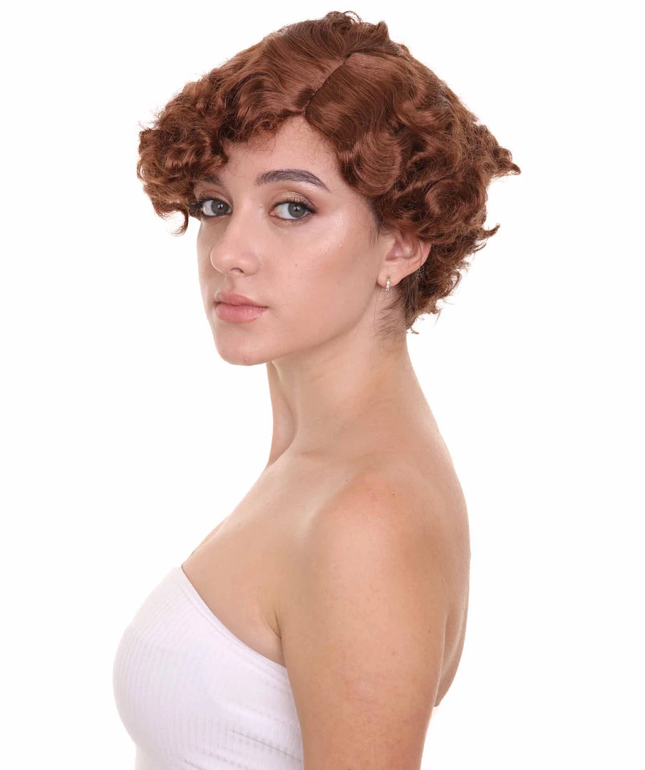 HPO Womens 20s Flirty Flapper Short And Wavy Wig | Brown Vintage Wigs | Premium Breathable Capless Cap Women's 3 HPO Womens 20s Flirty Flapper Short And Wavy Wig | Brown Vintage Wigs | Premium Breathable Capless Cap Women's