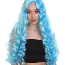 HPO Monster Womens Wig | Long Sky Blue Wavy Glamour Cosplay Halloween Wig | Premium Breathable Capless Cap