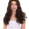 HPO Wonder Woman Curly Long Wig With Crown | Multiple Colors TV/Movie Wigs | Premium Breathable Capless Cap