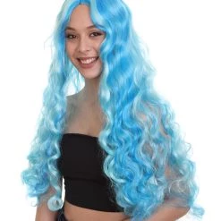 HPO Monster Womens Wig | Long Sky Blue Wavy Glamour Cosplay Halloween Wig | Premium Breathable Capless Cap 12 HPO Monster Womens Wig | Long Sky Blue Wavy Glamour Cosplay Halloween Wig | Premium Breathable Capless Cap
