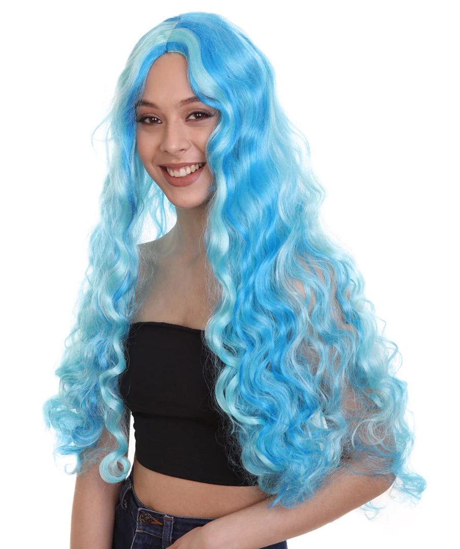 HPO Monster Womens Wig | Long Sky Blue Wavy Glamour Cosplay Halloween Wig | Premium Breathable Capless Cap 3 HPO Monster Womens Wig | Long Sky Blue Wavy Glamour Cosplay Halloween Wig | Premium Breathable Capless Cap