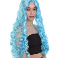 HPO Monster Womens Wig | Long Sky Blue Wavy Glamour Cosplay Halloween Wig | Premium Breathable Capless Cap 16 HPO Monster Womens Wig | Long Sky Blue Wavy Glamour Cosplay Halloween Wig | Premium Breathable Capless Cap