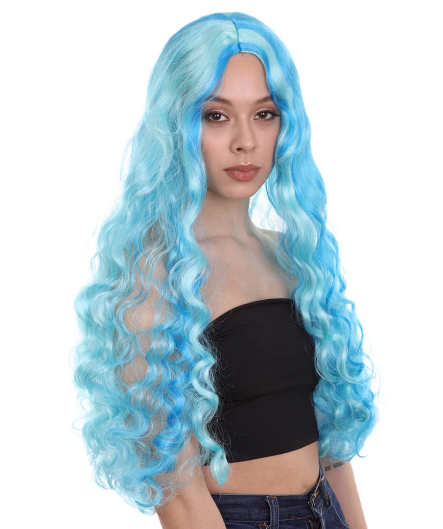 HPO Monster Womens Wig | Long Sky Blue Wavy Glamour Cosplay Halloween Wig | Premium Breathable Capless Cap 7 HPO Monster Womens Wig | Long Sky Blue Wavy Glamour Cosplay Halloween Wig | Premium Breathable Capless Cap
