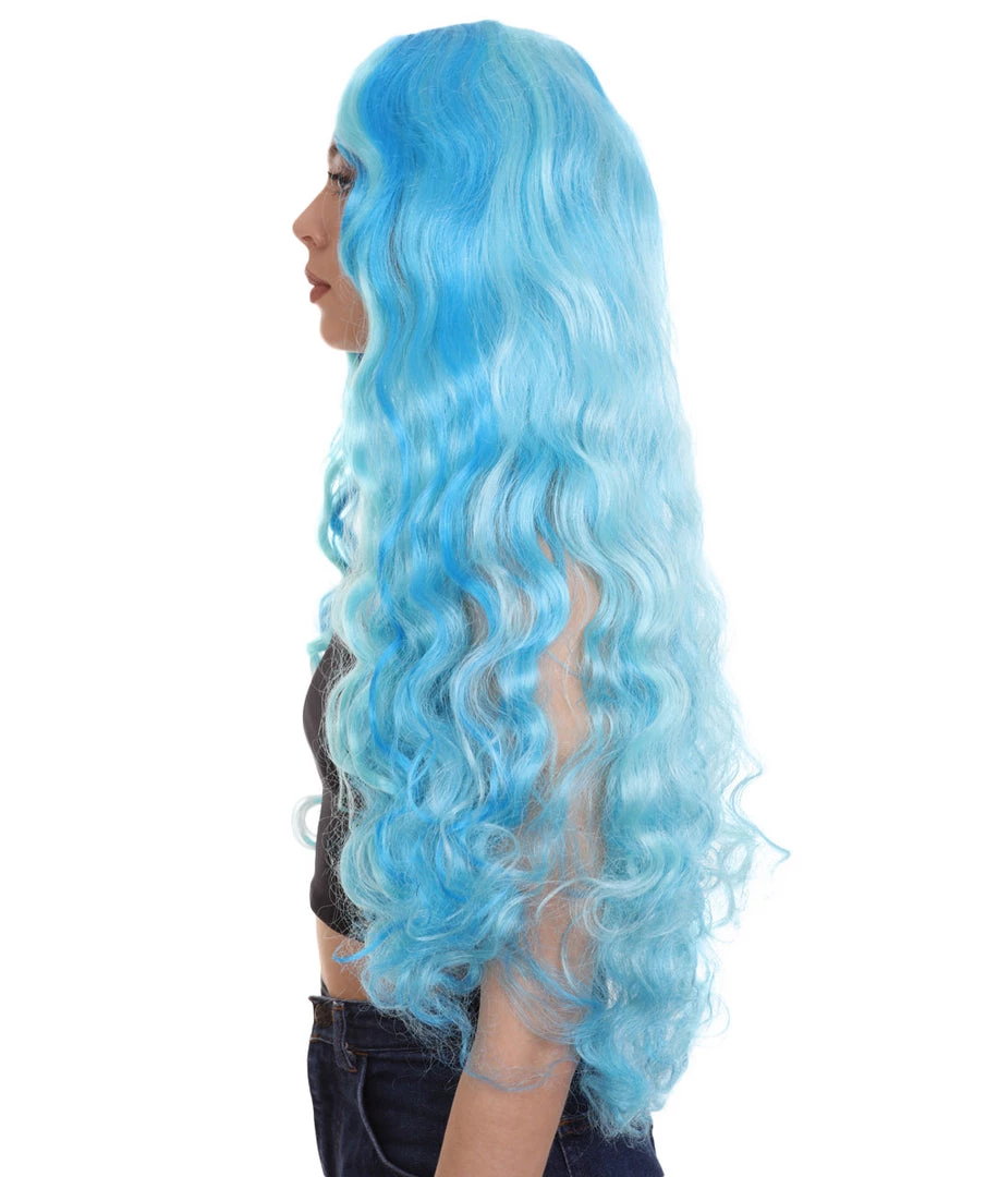 HPO Monster Womens Wig | Long Sky Blue Wavy Glamour Cosplay Halloween Wig | Premium Breathable Capless Cap 4 HPO Monster Womens Wig | Long Sky Blue Wavy Glamour Cosplay Halloween Wig | Premium Breathable Capless Cap