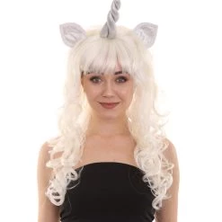 HPO Women's Womens Unicorn Horn And Ears Wig | White Unicorn Wigs | Premium Breathable Capless Cap