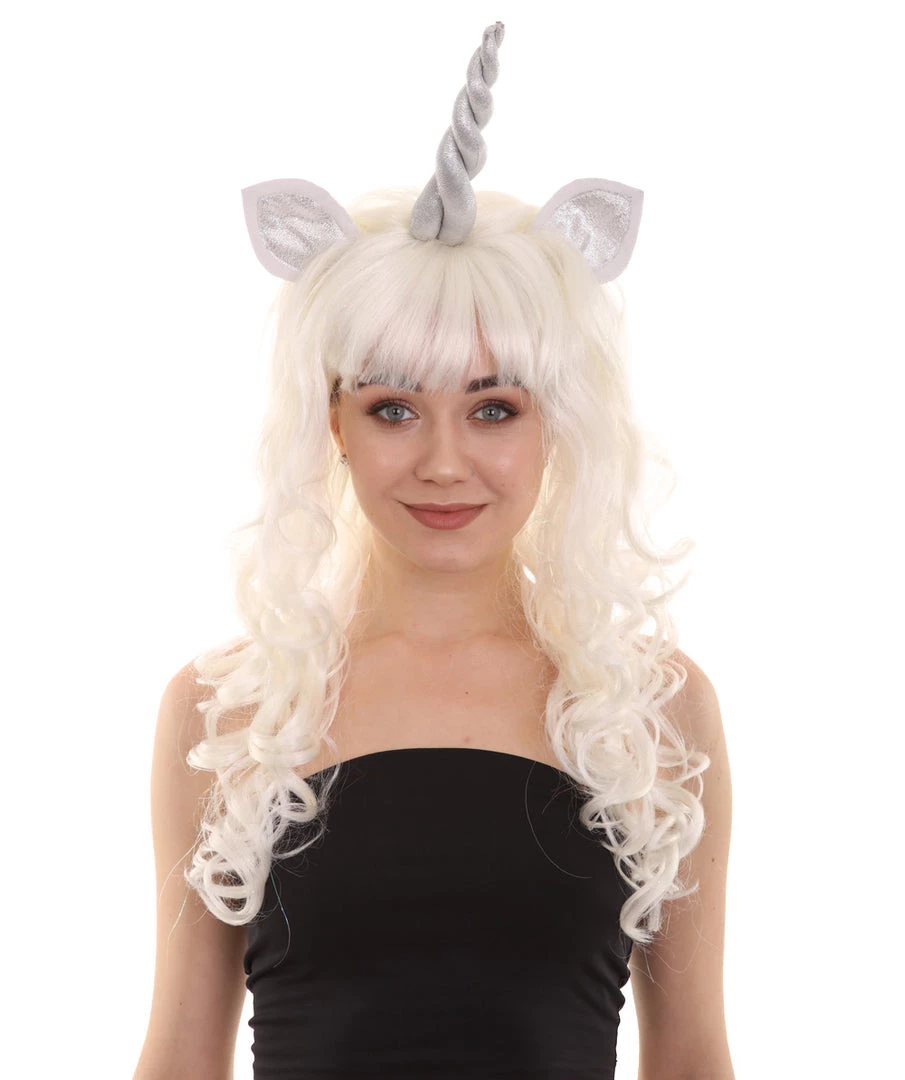 HPO Women's Womens Unicorn Horn And Ears Wig | White Unicorn Wigs | Premium Breathable Capless Cap 1 HPO Women's Womens Unicorn Horn And Ears Wig | White Unicorn Wigs | Premium Breathable Capless Cap