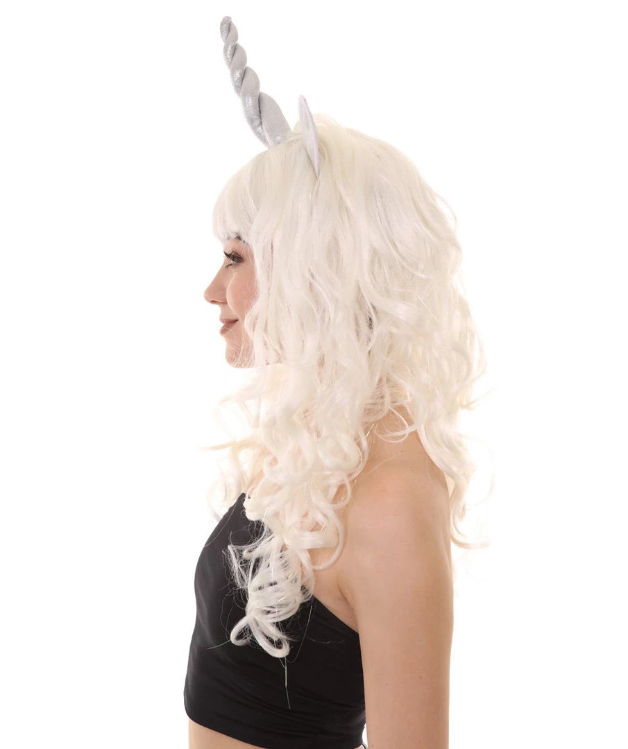 HPO Women's Womens Unicorn Horn And Ears Wig | White Unicorn Wigs | Premium Breathable Capless Cap 3 HPO Women's Womens Unicorn Horn And Ears Wig | White Unicorn Wigs | Premium Breathable Capless Cap