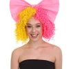 HPO Australian Singer Curly Womens Wig With Pink Bow | Thursday Multi Color Celebrity Wigs | Premium Breathable Capless Cap