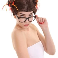 HPO Women's Womens Fantasy Dizzy Buns Wig With Glasses Set | Brown TV/Movie Wigs | Premium Breathable Capless Cap