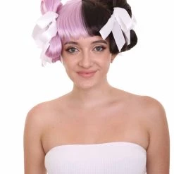 HPO Singer Womens Wig | Purple Black Celebrity Wig With Bow | Premium Breathable Capless Cap