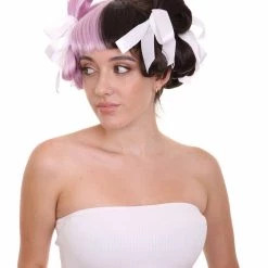 HPO Singer Womens Wig | Purple Black Celebrity Wig With Bow | Premium Breathable Capless Cap