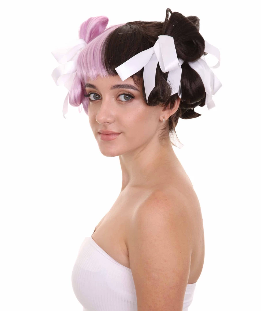 HPO Singer Womens Wig | Purple Black Celebrity Wig With Bow | Premium Breathable Capless Cap 3 HPO Singer Womens Wig | Purple Black Celebrity Wig With Bow | Premium Breathable Capless Cap