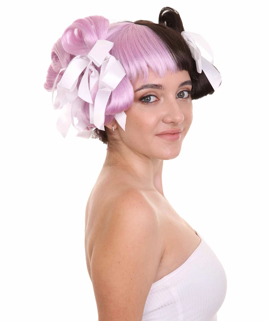 HPO Singer Womens Wig | Purple Black Celebrity Wig With Bow | Premium Breathable Capless Cap 6 HPO Singer Womens Wig | Purple Black Celebrity Wig With Bow | Premium Breathable Capless Cap