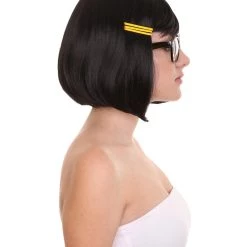 HPO Womens Comic Black Wig With Glasses Set | TV/Movie Wigs | Premium Breathable Capless Cap Women's