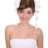 HPO Womens Short Length Brown Straight Pinned Up White Ox Horns Buns With Ribbons Cosplay Wig | Premium Breathable Capless Cap