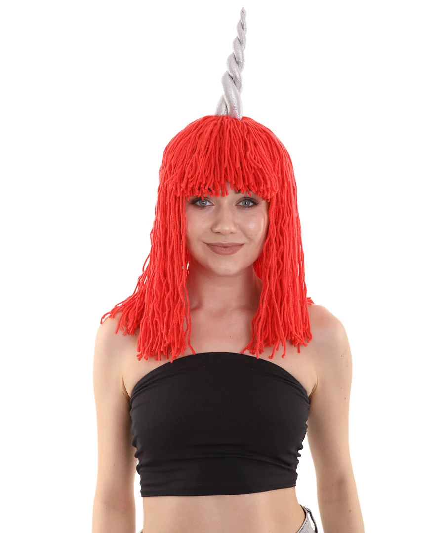 HPO Women's Womens Unicorn Horn Doll Wig | Red Cosplay Party Wigs 1 HPO Women's Womens Unicorn Horn Doll Wig | Red Cosplay Party Wigs