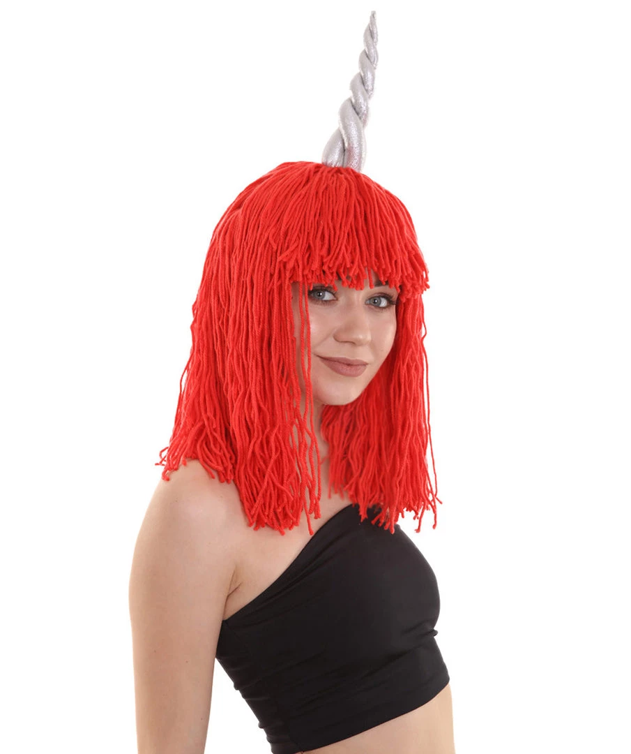 HPO Women's Womens Unicorn Horn Doll Wig | Red Cosplay Party Wigs 4 HPO Women's Womens Unicorn Horn Doll Wig | Red Cosplay Party Wigs