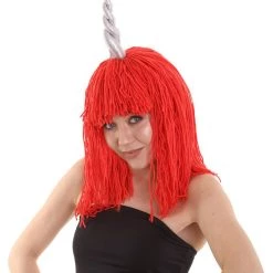 HPO Women's Womens Unicorn Horn Doll Wig | Red Cosplay Party Wigs