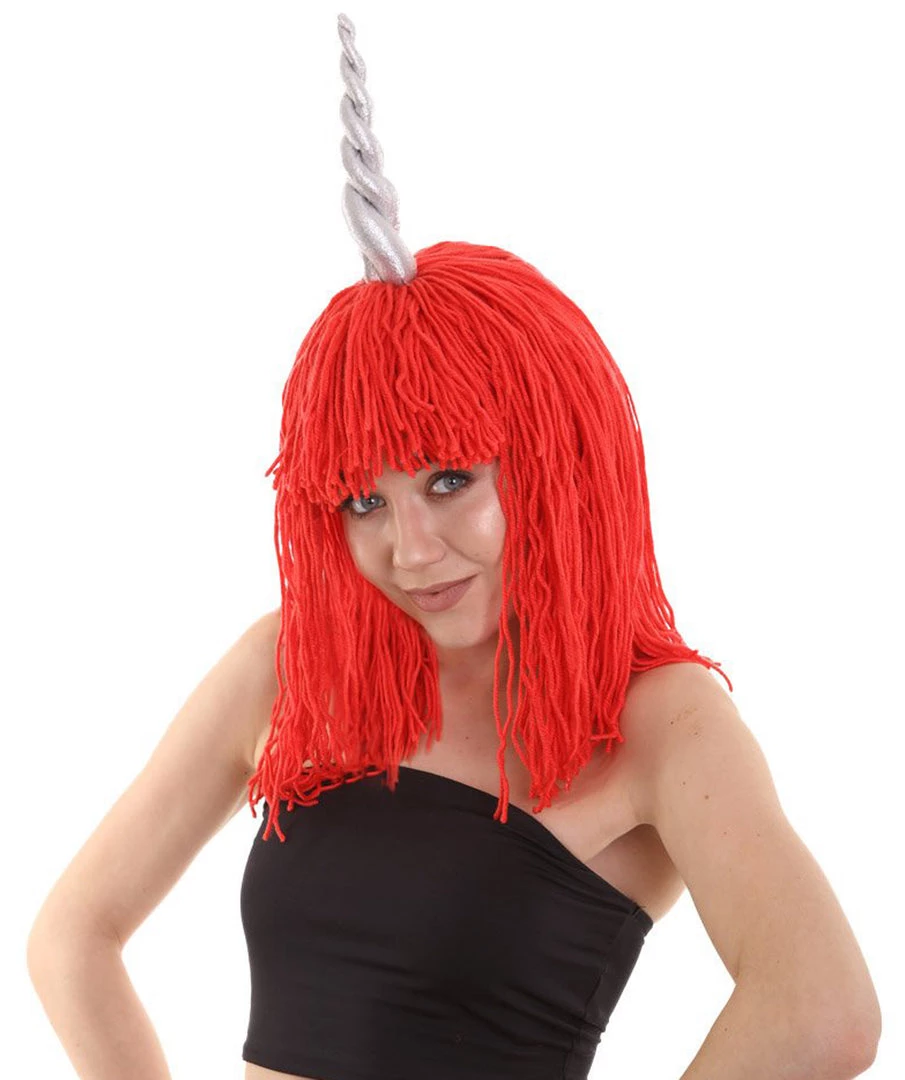 HPO Women's Womens Unicorn Horn Doll Wig | Red Cosplay Party Wigs 2 HPO Women's Womens Unicorn Horn Doll Wig | Red Cosplay Party Wigs